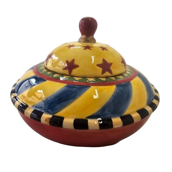 Vandor 1997 Tilted Ceramic Spinning Top Candy Sugar Bowl 6"D x 5"H Multicolor - Picture 5 of 10